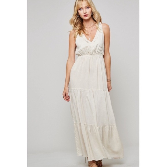 ECRU BOHO CROSSED BACK STRAP MAXI DRESS - Picture 2 of 7